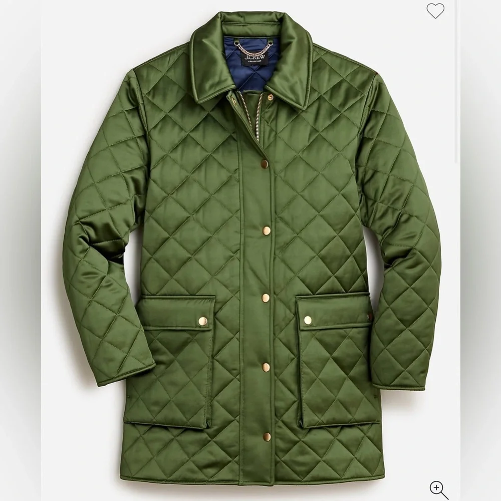 J. Crew Collection Women's Quilted Barn Jacket™ in High-shine Satin Green‎ Small